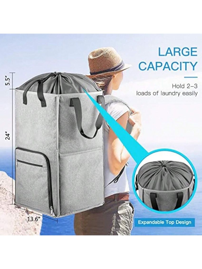 Laundry Backpack Bag, Extra Large 2 in 1 Laundry Hamper Basket for College Students Dorm Essentials, Adjustable Shoulder Straps, Freestanding Laundry Bag for Apartment, Laundromat, Travel