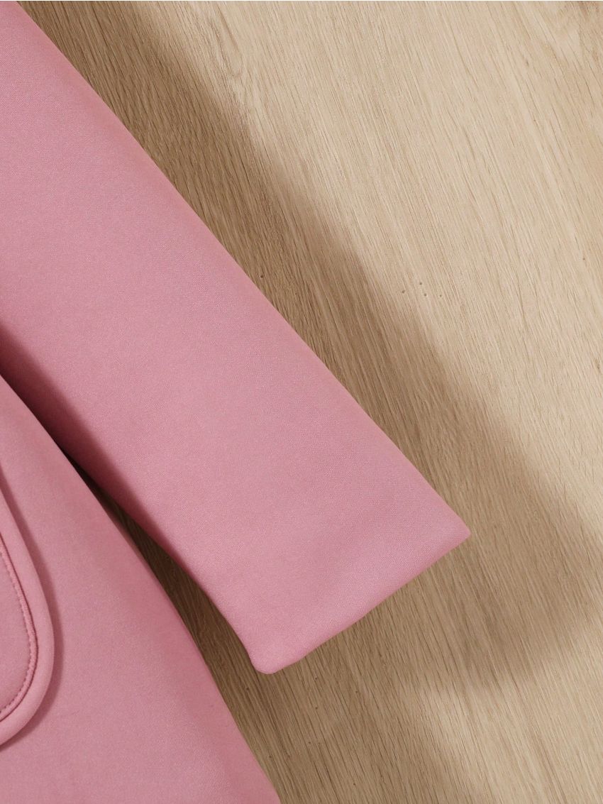 SHEIN Baby Girls' Casual Faux Suede Thickened Fleece Lined Hooded Coat With Collar, Pink