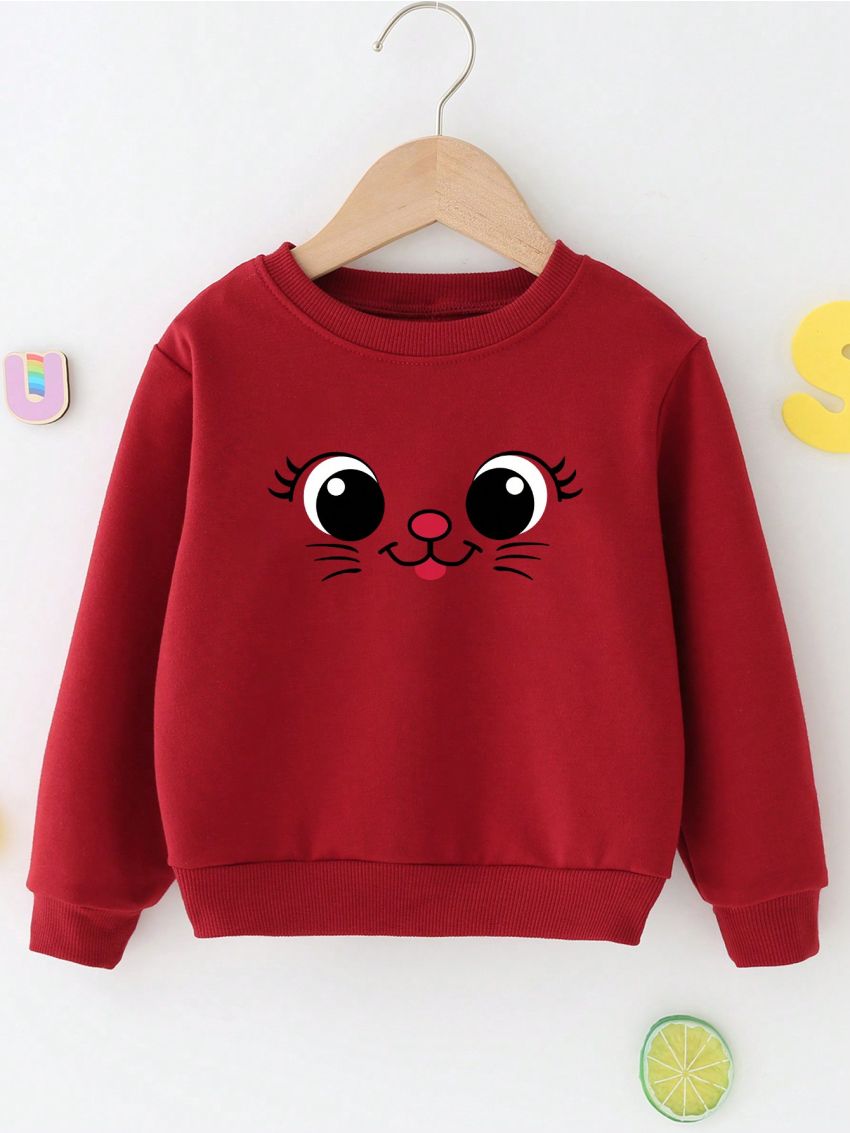 Girls' Cartoon Printed Round Neck Sweatshirt