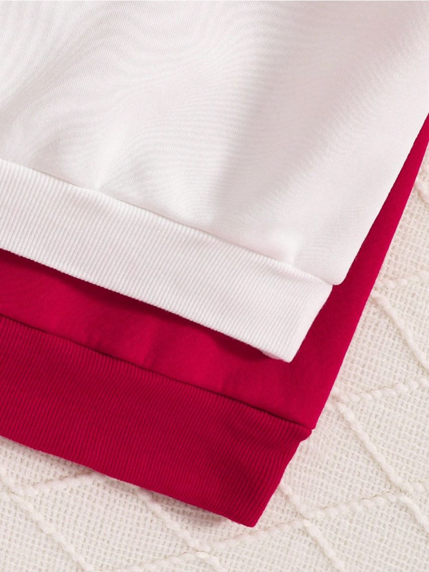 SHEIN Tween Girl 2sets Heart Patched Thermal Lined Pullover & Sweatpants