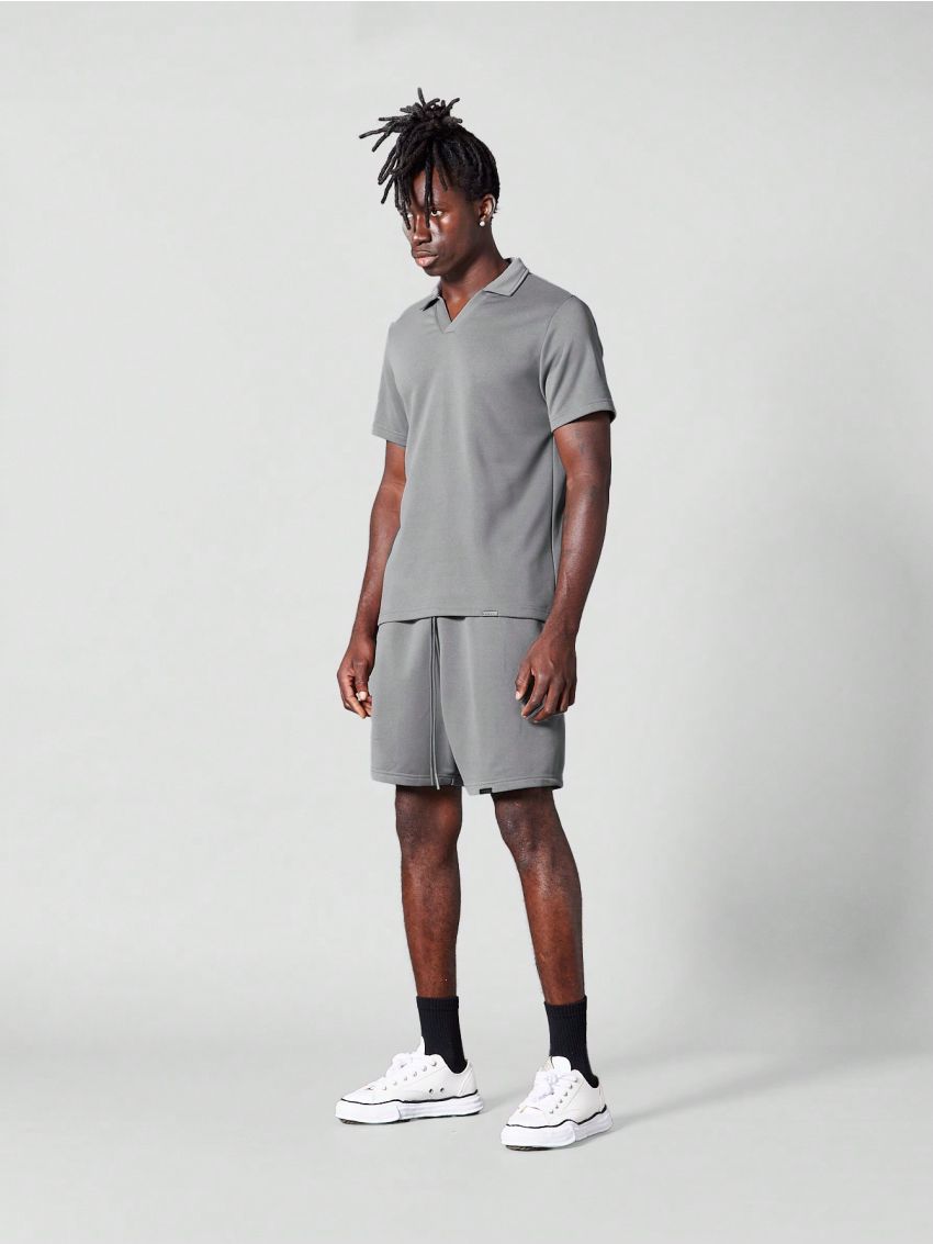 SUMWON Open Neck Polo Shirt And Short Set