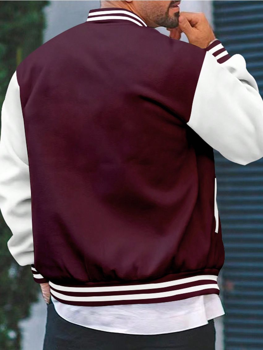 Men Two Tone Striped Trim Bomber Jacket