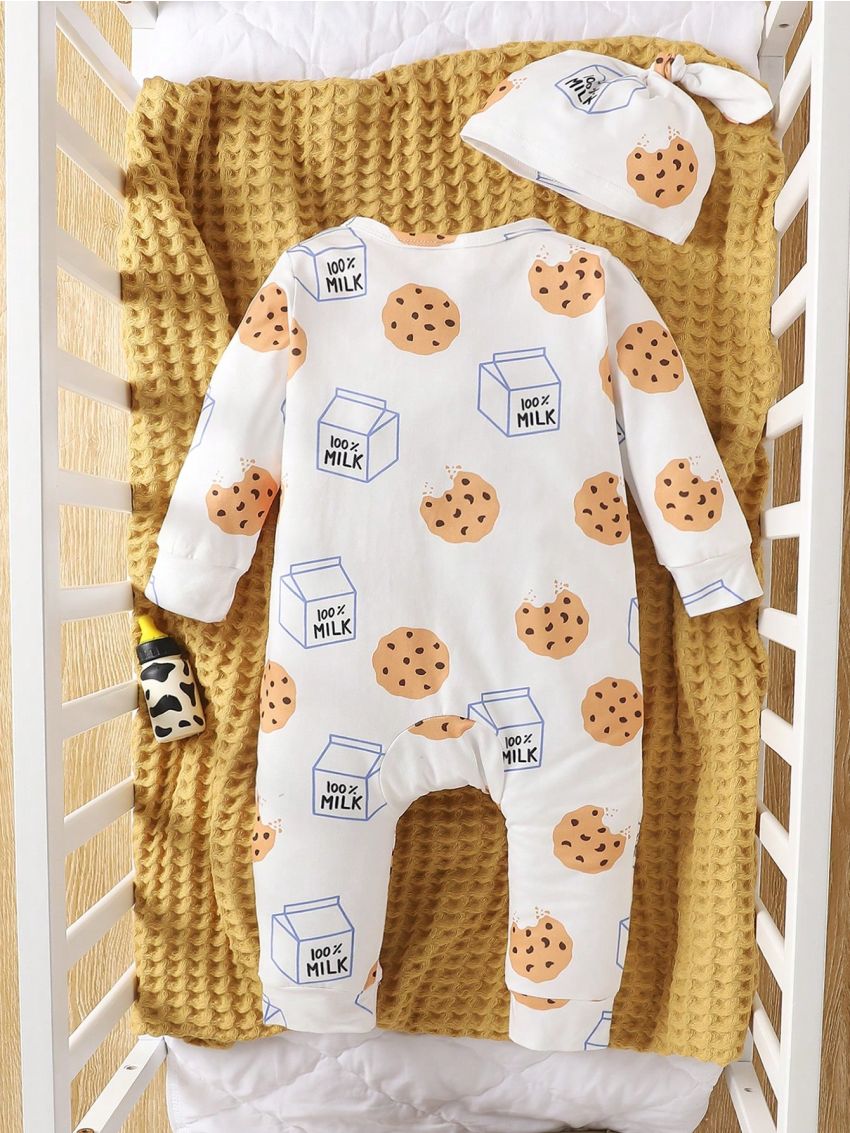 Baby Boy Milk & Cookies Printed Jumpsuit
