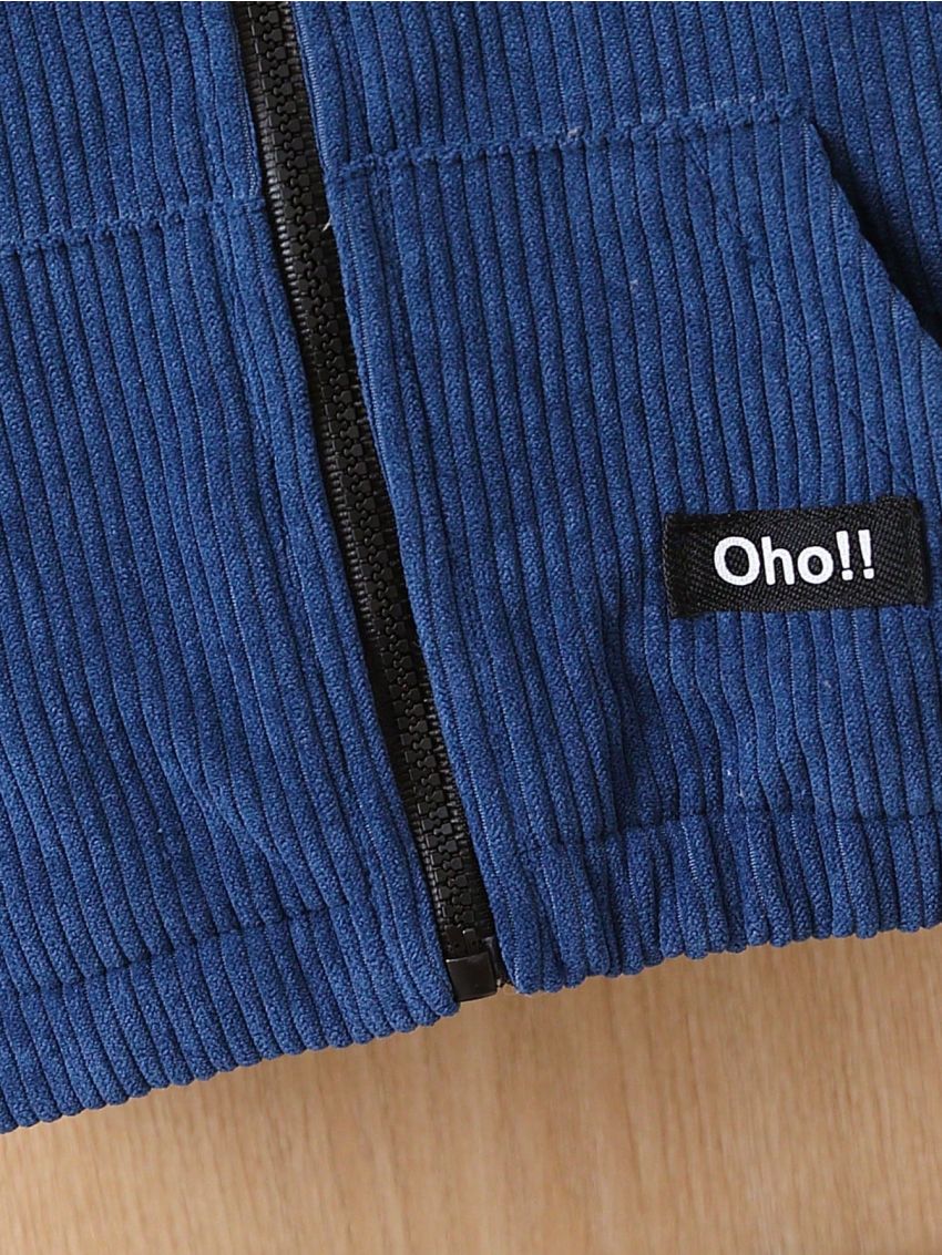 Baby Boys' Hooded Corduroy Jacket With Applique Details