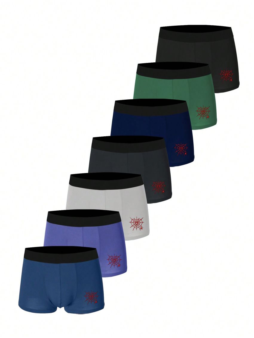 7pcs/Set Men'S Spider Web Printed Boxer Briefs