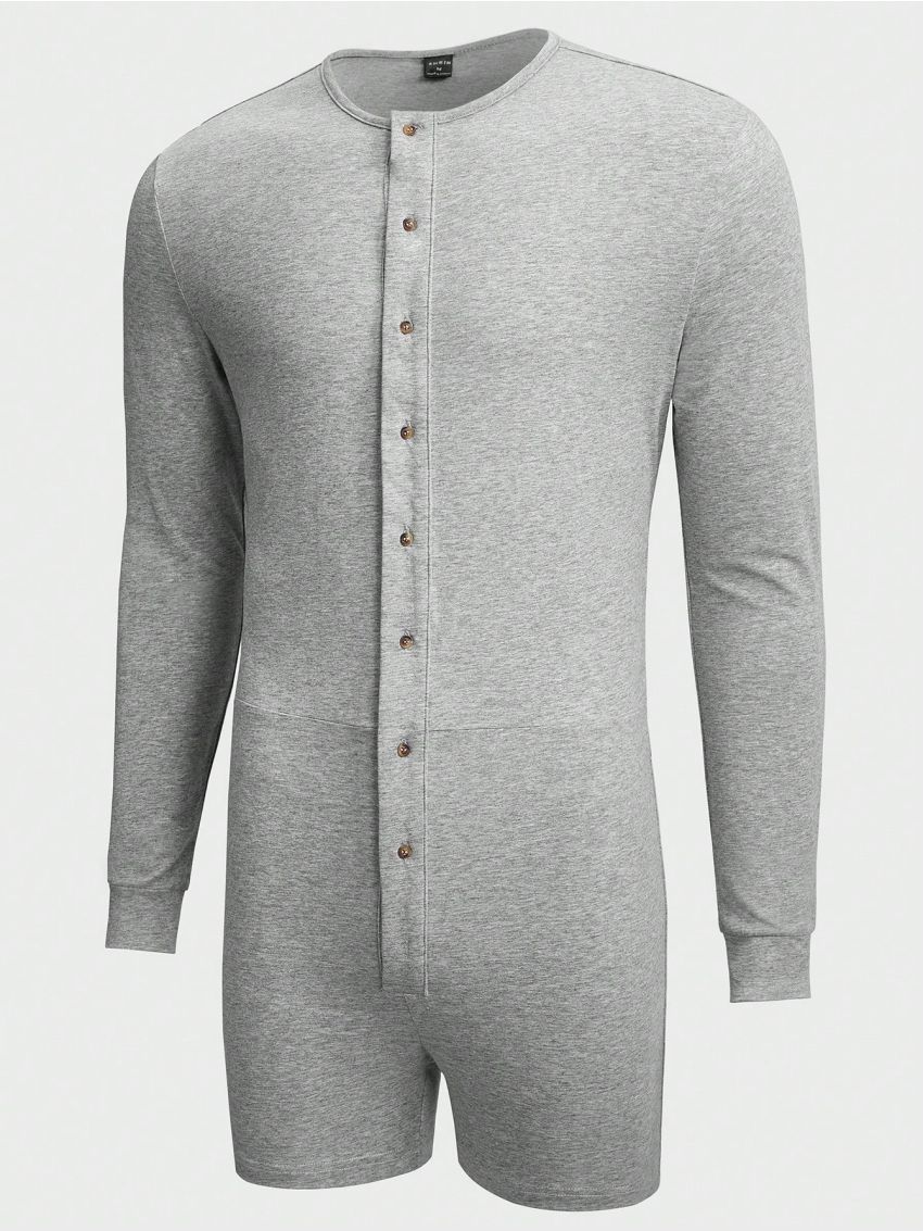SHEIN Men Button Front Solid Sleep Romper