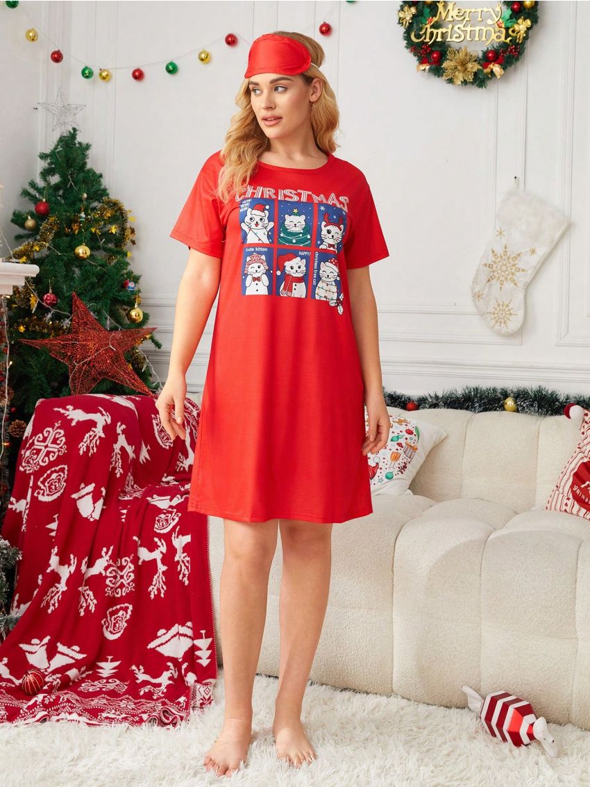 Family Matching Christmas Print Round Neck Nightdress