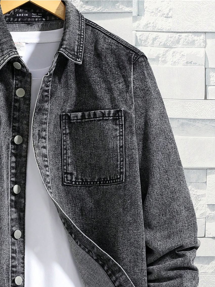SHEIN Teenage Boys' Casual Denim Jacket