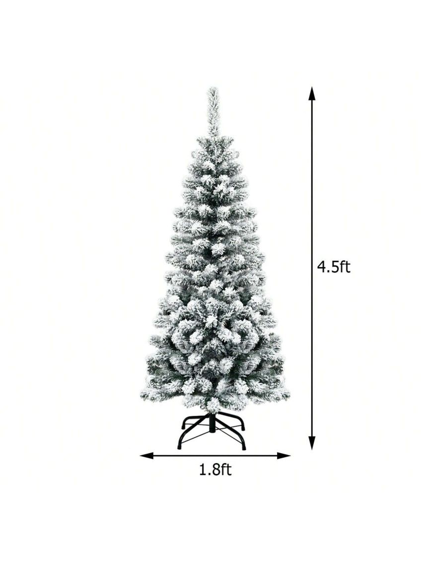 Gymax 4.5ft Pre-lit Pencil Snow Flocked Pencil Christmas Tree Holiday Decoration
