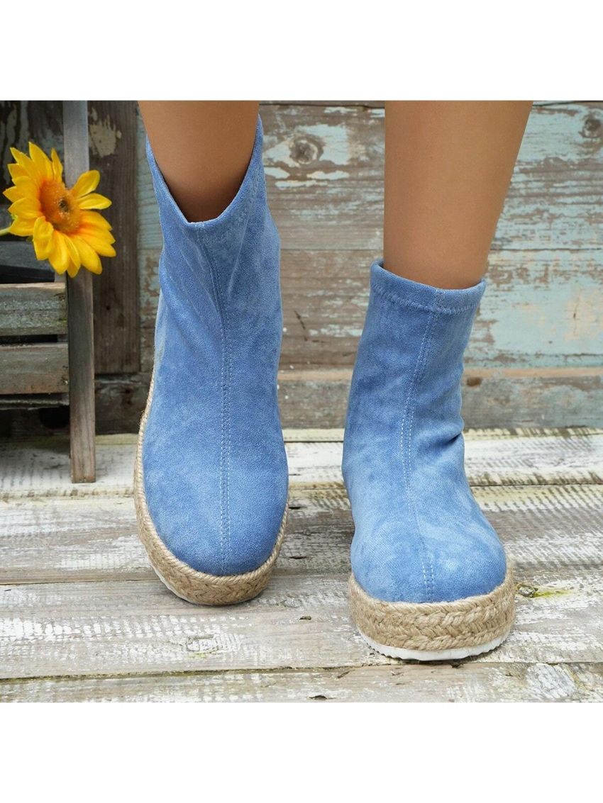 Women's Woven Rope Fashionable Boat Shoes With Anti-slip Sole, Slip-on Ankle Boots, Casual And High Top