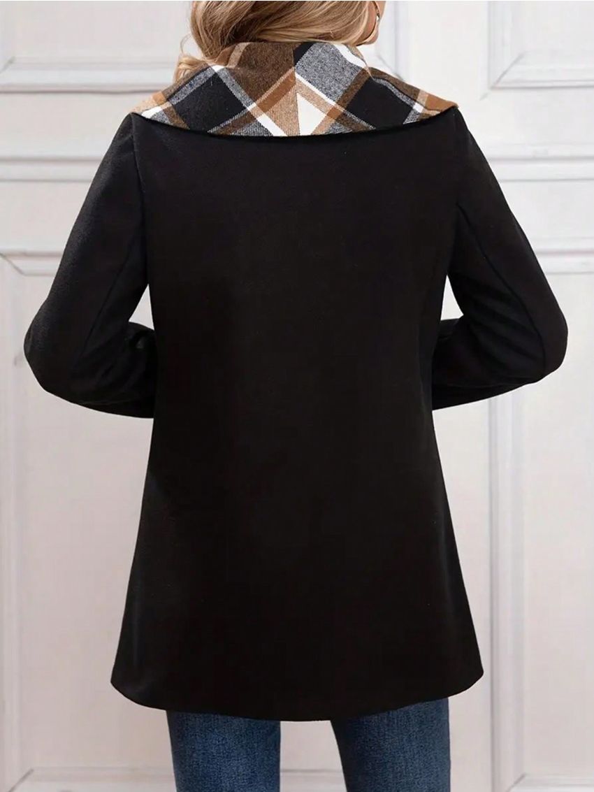 Plus Size Plaid Waterfall Lapel Single Breasted Woolen Coat