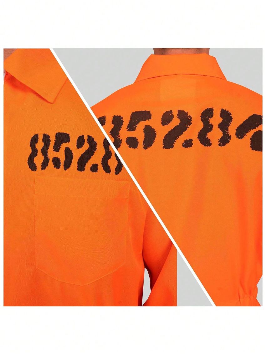 Spooktacular Creations Prisoner Jumpsuit Men's Orange Prison Escaped Inmate Jailbird Coverall Costume Halloween Costume