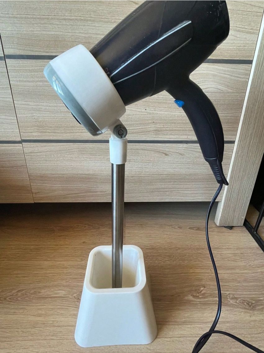 1pc Stainless Steel 180 Degree Rotatable Holder For Hair Dryer And Pet Hair Drying, With Plastic Base, White