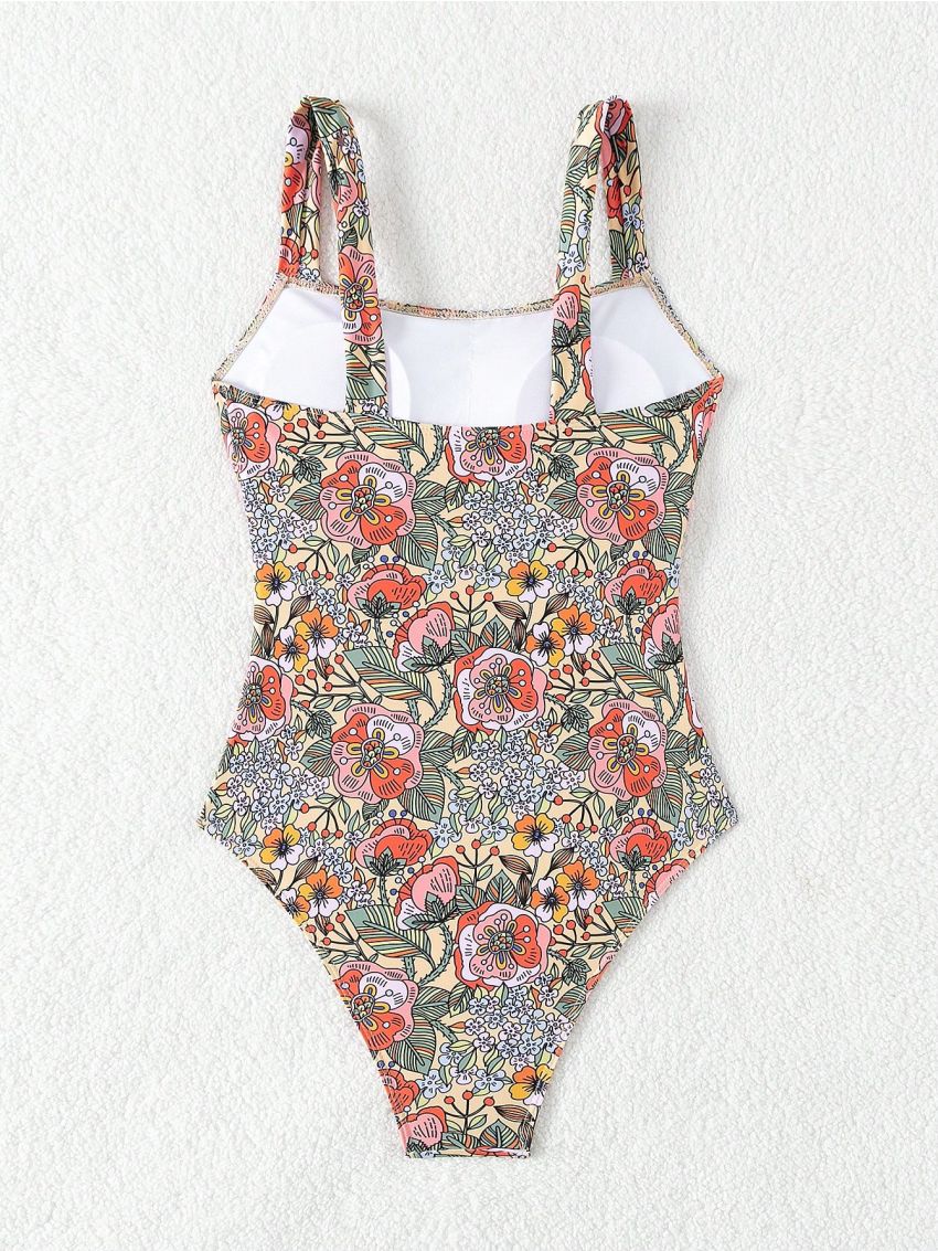 SHEIN Swim Summer Beach Floral Print One Piece Swimsuit