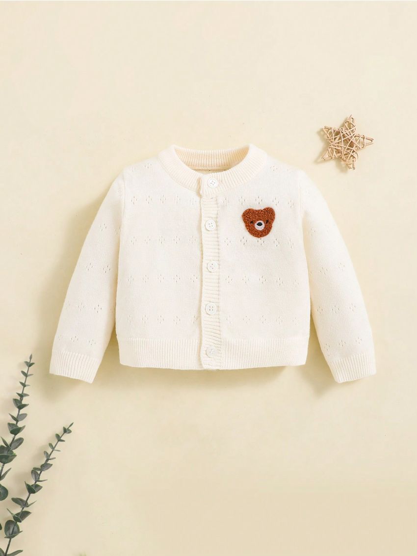 SHEIN Baby Boy Newborn Cute Bear Embroidered Casual Cardigan
