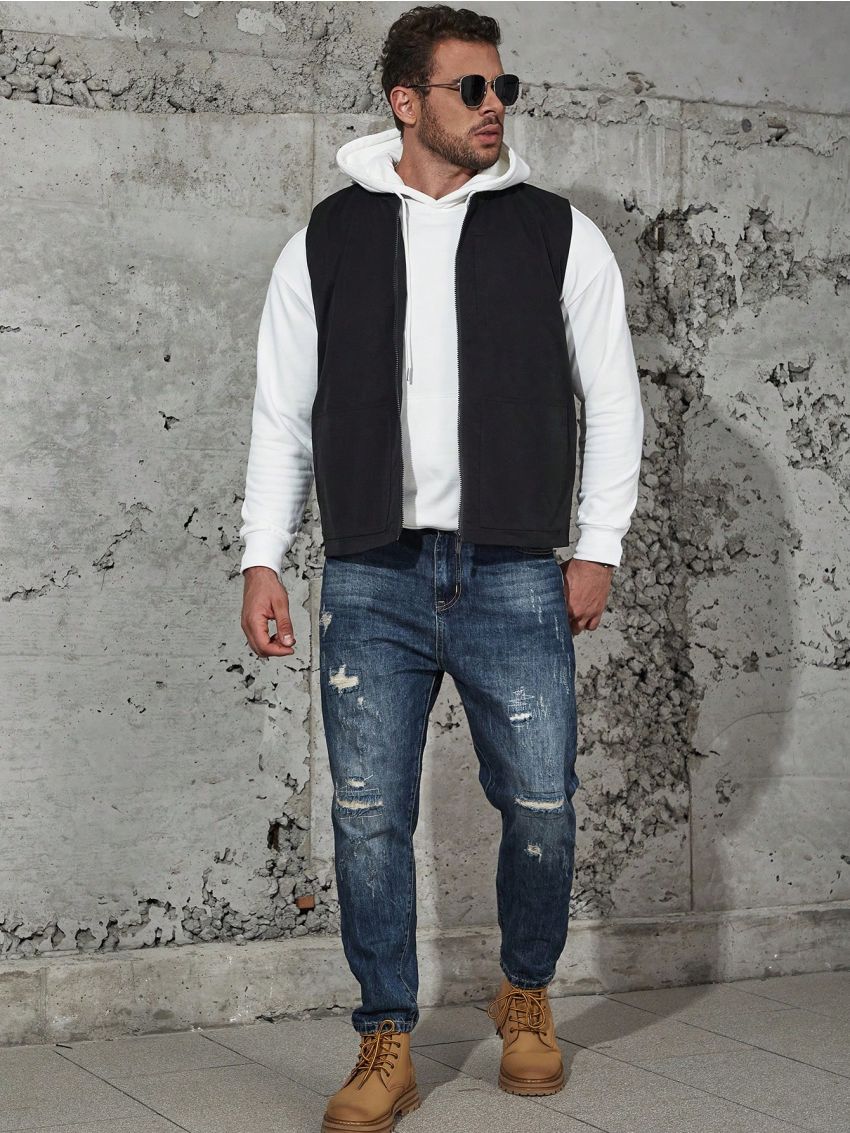 Men Plus Colorblock Zip Up Vest Coat