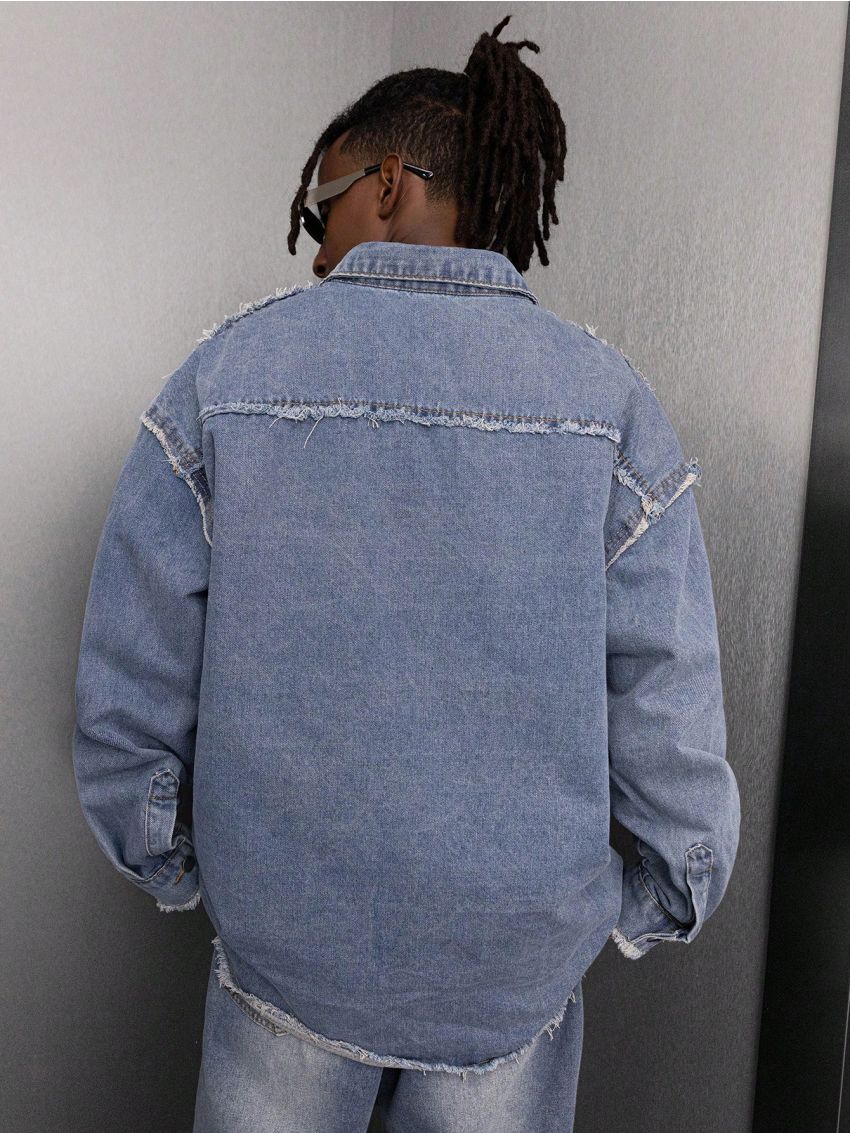 Men's Frayed Edged Water Washed Denim Shirt