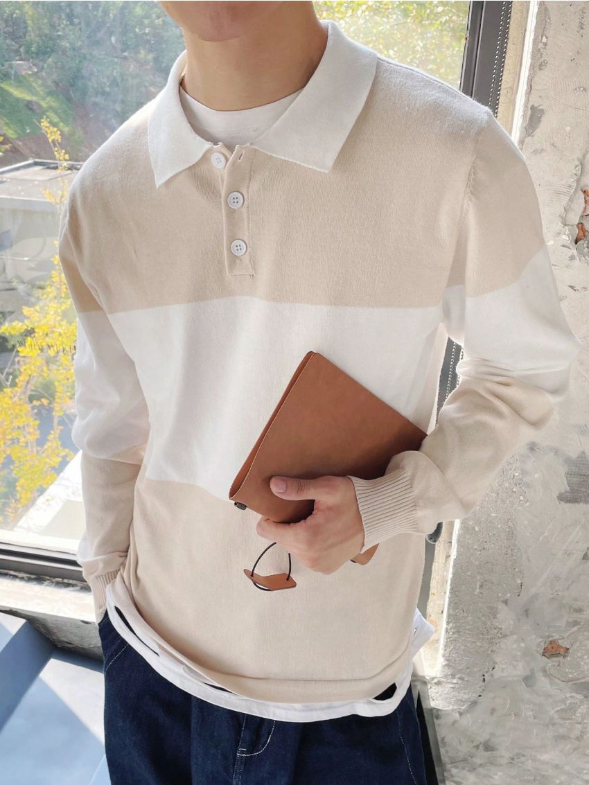 Manfinity Hypemode Polo Collar Colorblock Men's Sweater