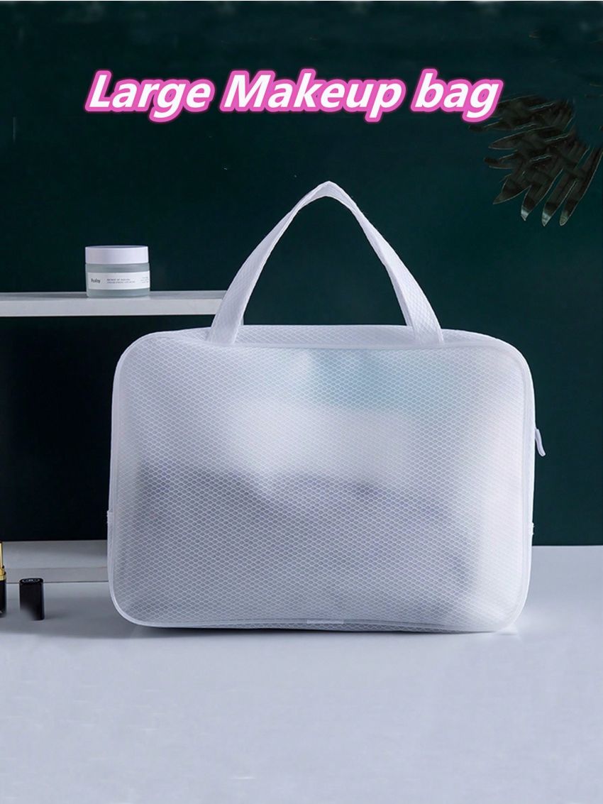 Eva Waterproof Cosmetic Bag With Large Capacity, Portable, Semi-transparent, Sandblasted, For Toiletries, Travel, Swimming, Cosmetics Storage Etc.