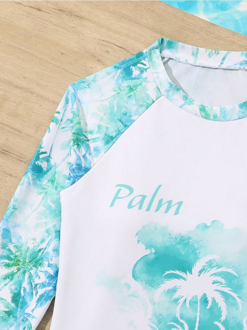 Tween Girls' Tropical Plant Printed Sleeveless Bikini Set