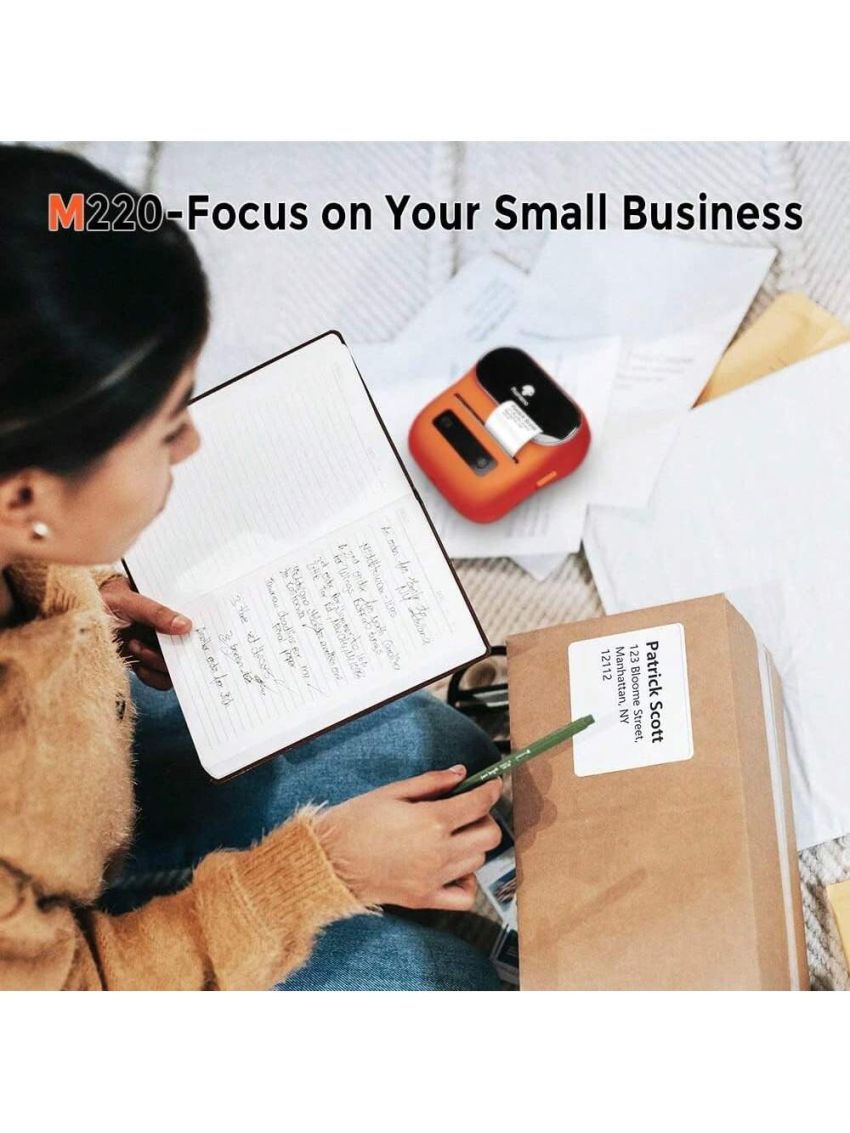 Phomemo M220 Thermal Bluetooth Label Makers - Wireless Thermal Label Maker for Address, Labeling, Mailing, File Folder Label, Office Supplies Organizing, Easy to Use, Portable Sticker Label Printer with 1 Roll Labels