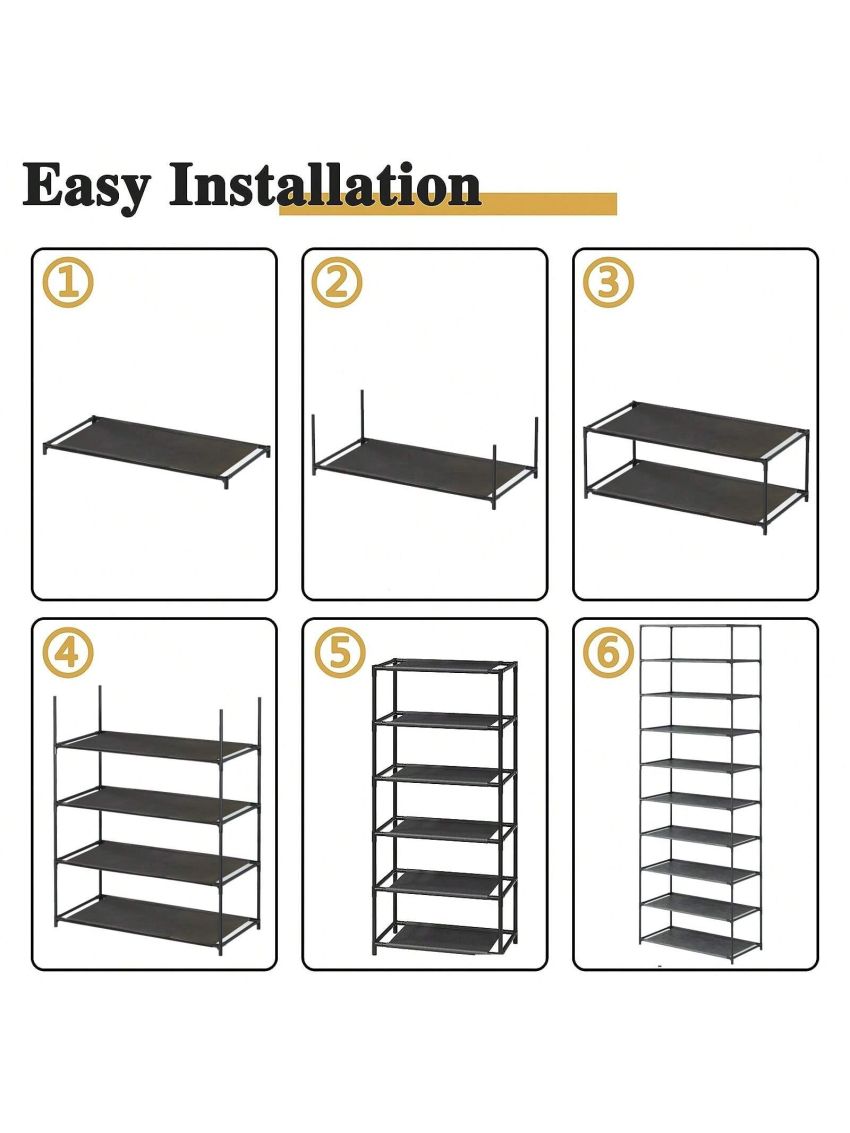 10 Tiers Shoe Rack, Simple Houseware 10-Tier Shoe Rack Storage Organizer 30-Pair, Easy Assembled Shoe Tower Stand, Sturdy Shoe Stand, Non-Woven Fabric Shoe Shelf Organizer Closet for Home, Black