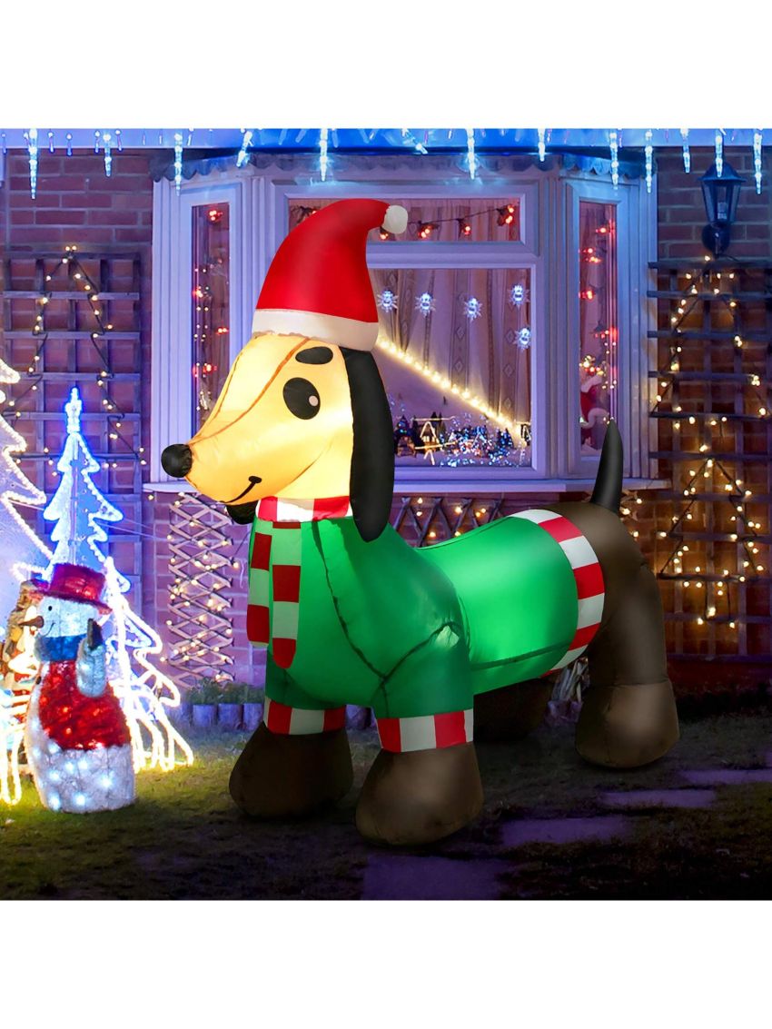 Gymax 4FT Long Christmas Inflatable Dachshund Dog Holiday Decoration w/ LED Lights