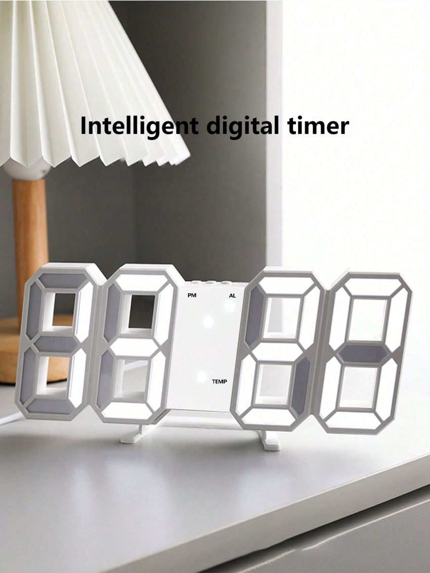 Smart 3d Digital Clock Alarm Clock, Wall Mounted Led Electronic Clock With Temperature Display