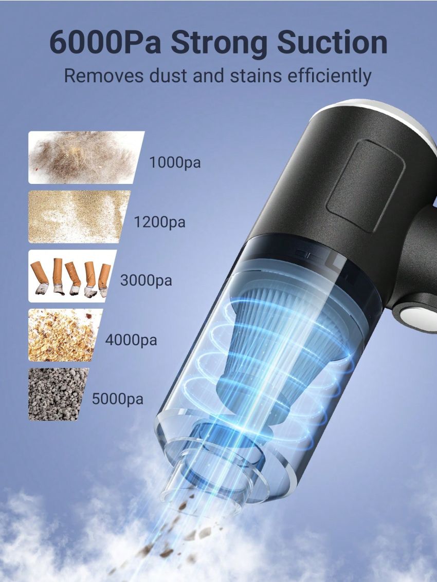 Teckwe Portable Cordless Car Vacuum Cleaner,Mini Handheld Vacuum Cleaner,Cordless Car Vacuum 6000PA Strong Suction Portable Hand Vacuum For Pet Car Office Keyboard And Home