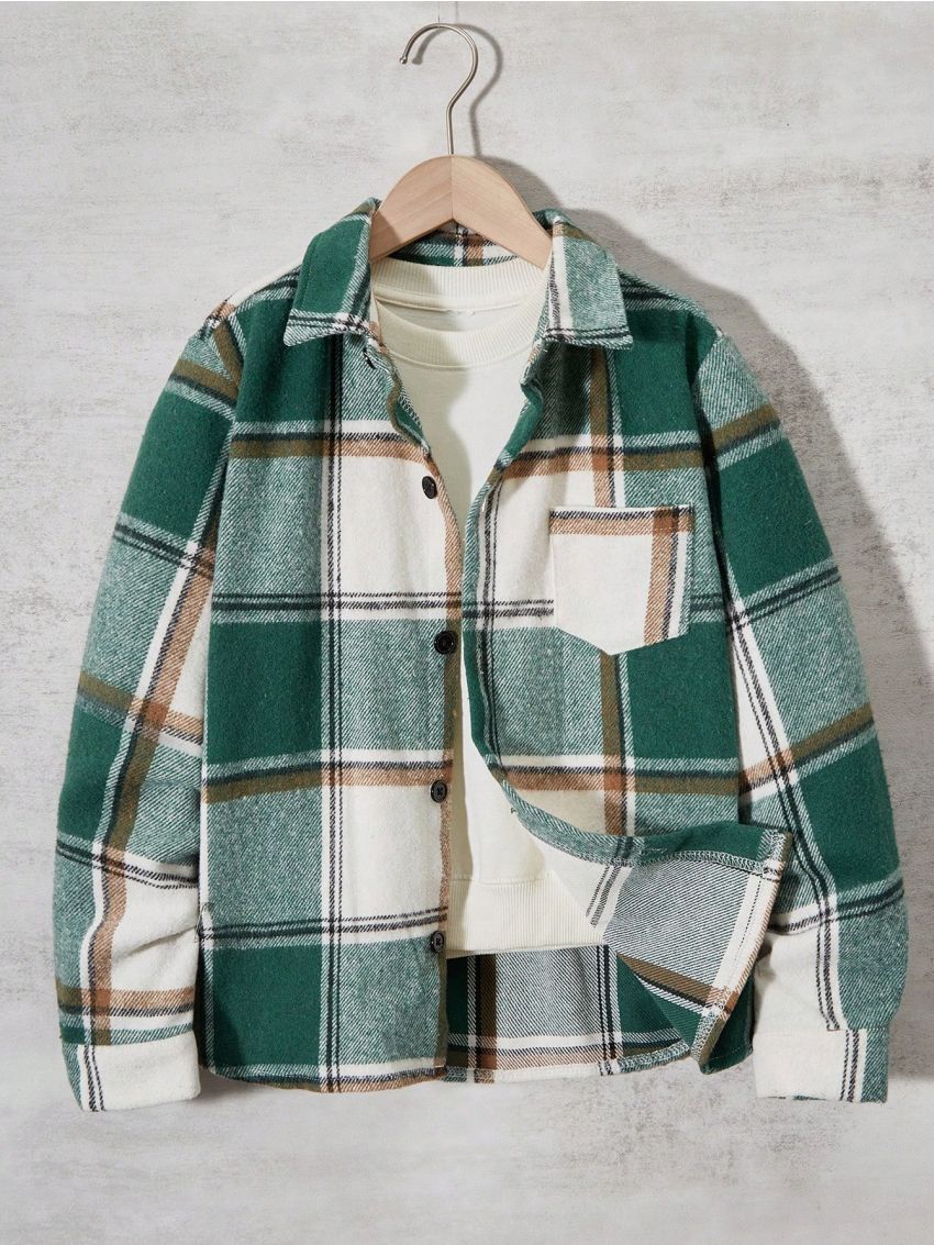SHEIN Kids EVRYDAY Boys' (big) Plaid College Style Long Sleeve Jacket