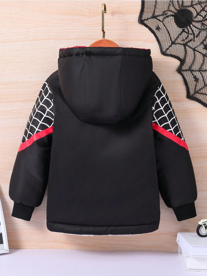 Toddler Boys' Hooded Spider Design Warm Padded Jacket