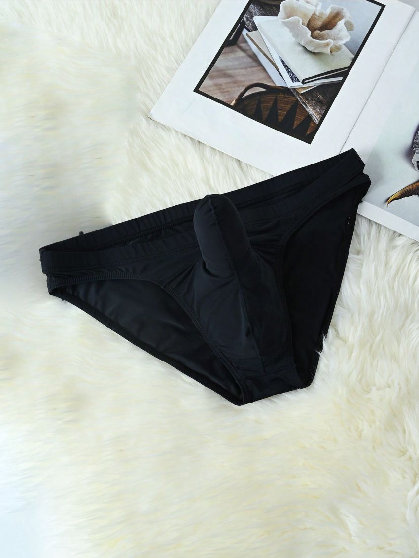 Men's Ice Silk Trunks With Elephant Nose Design And Breathable Bullets Separated Compartments, Low Waist And Sexy