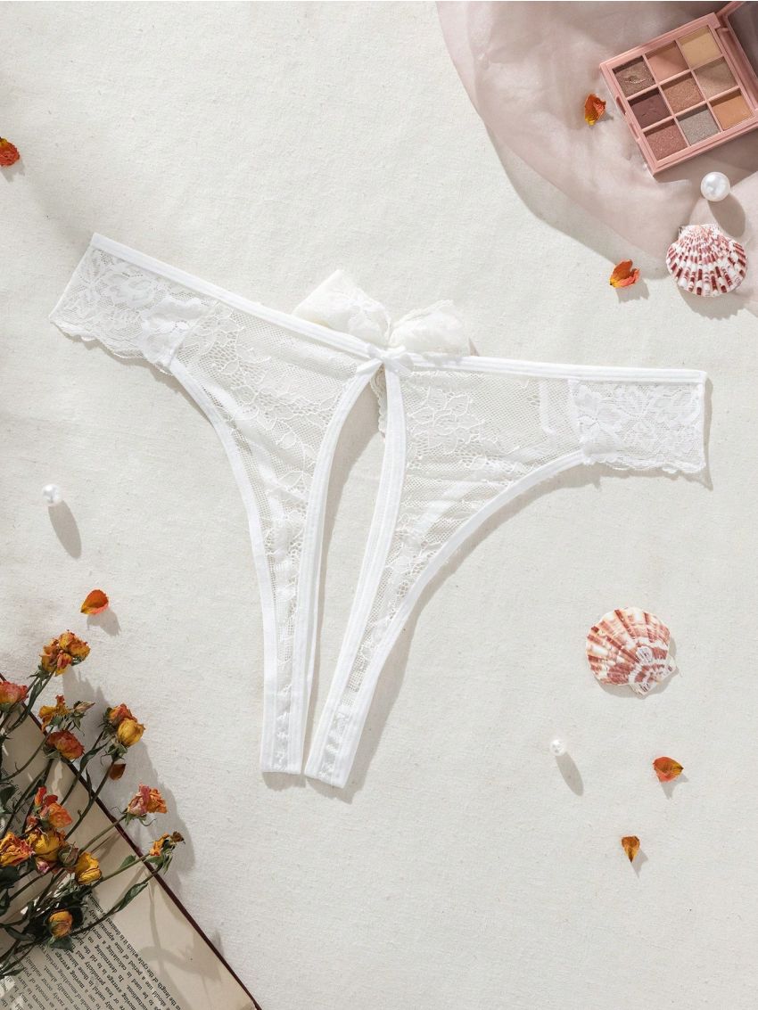 Women's Sexy Lace Panties With Bow Decoration And Pocket Design