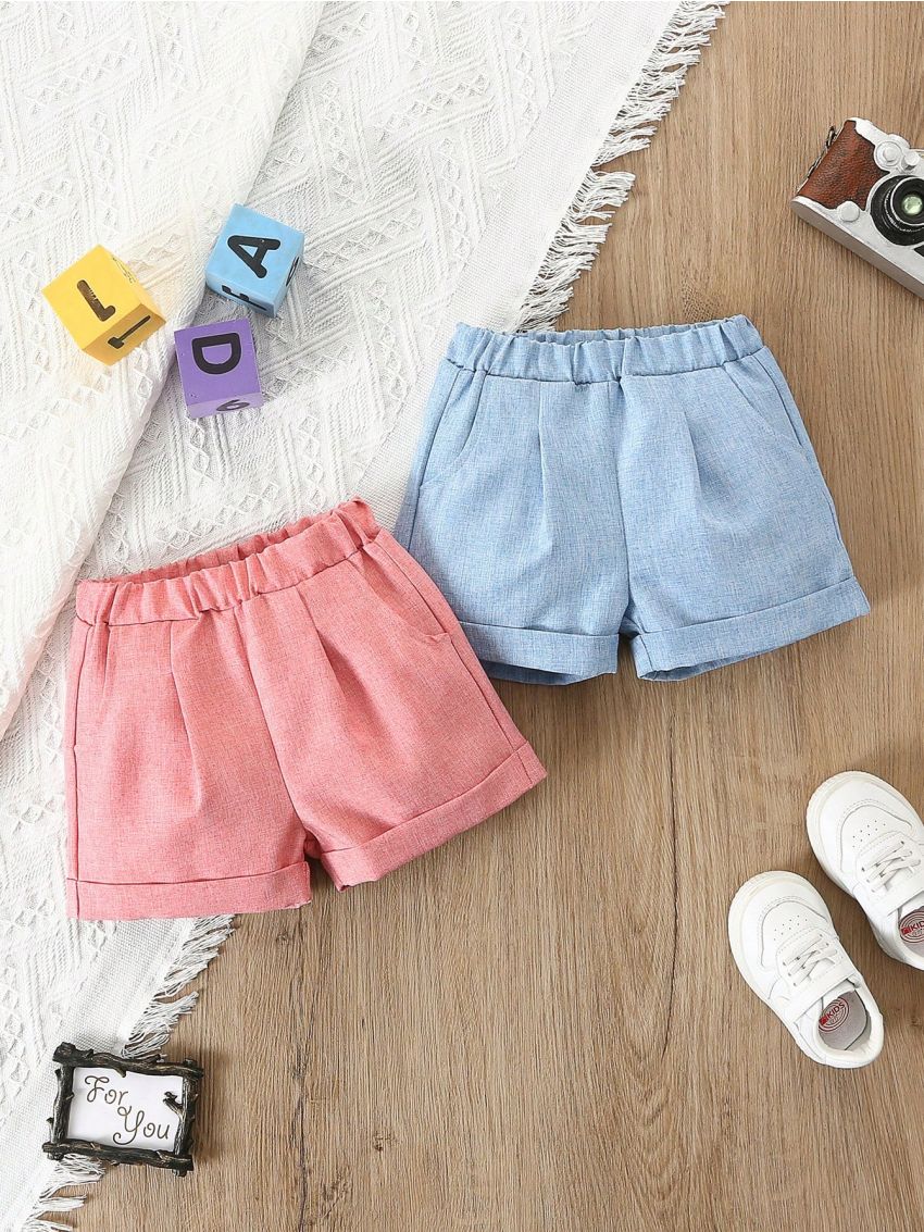 2pcs Baby Boy'S Casual Pocket Shorts Set