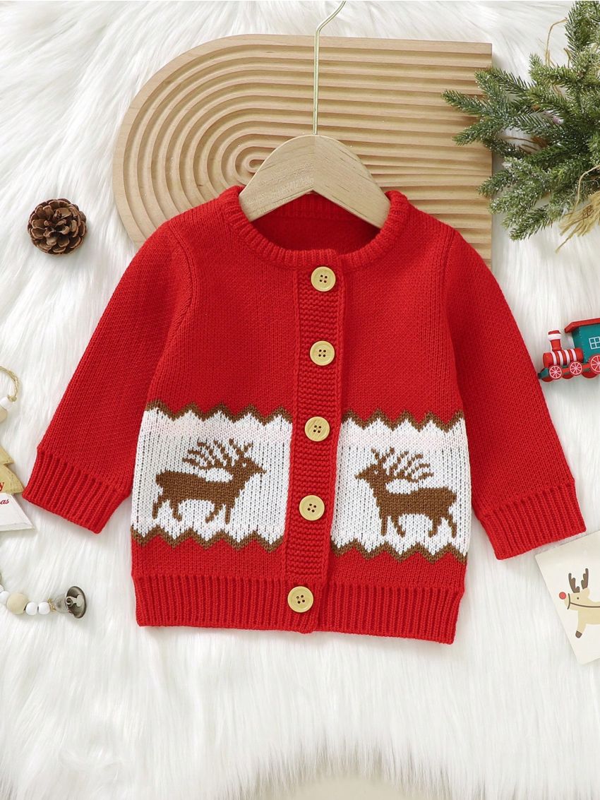 Baby Boys' Red Casual Cute Christmas Cardigan