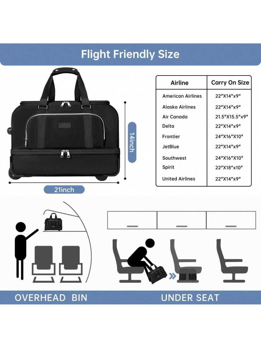 ETRONIK Large Weekender Bags with Shoes Compartment, Rolling Duffel Bag with Wheels, Waterproof Carry on Suitcase with Adjustable Strap for Overnight Trip, Toiletry Bag for Men Women