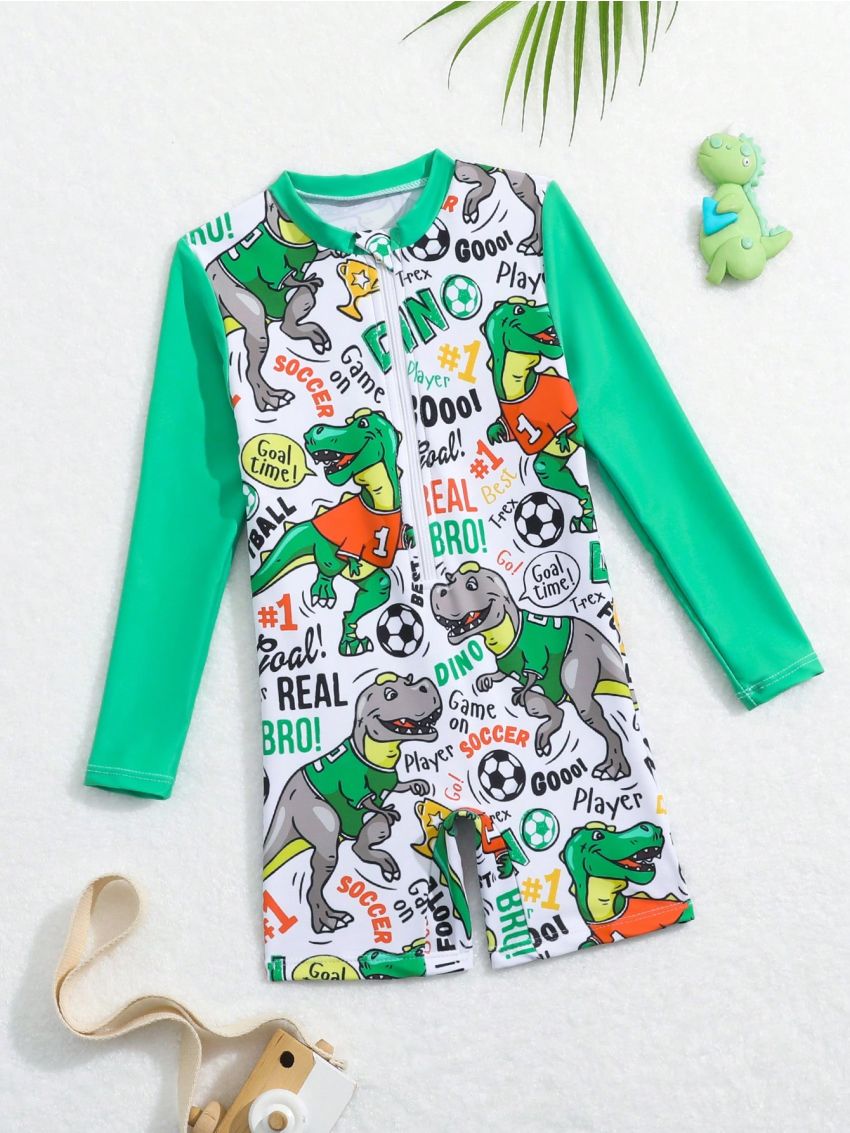 Infant Boys' Cartoon Dinosaur Long Sleeve One-Piece Swimsuit