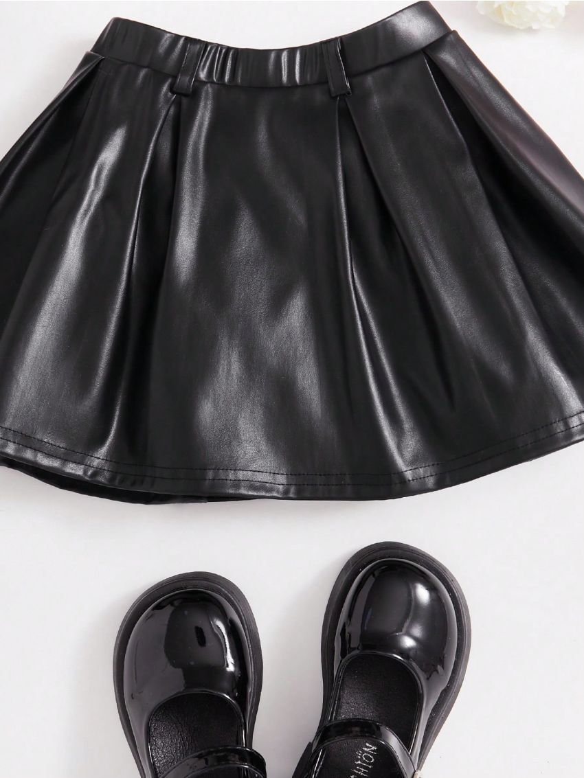 SHEIN Young Girl Solid PU Leather Skirt