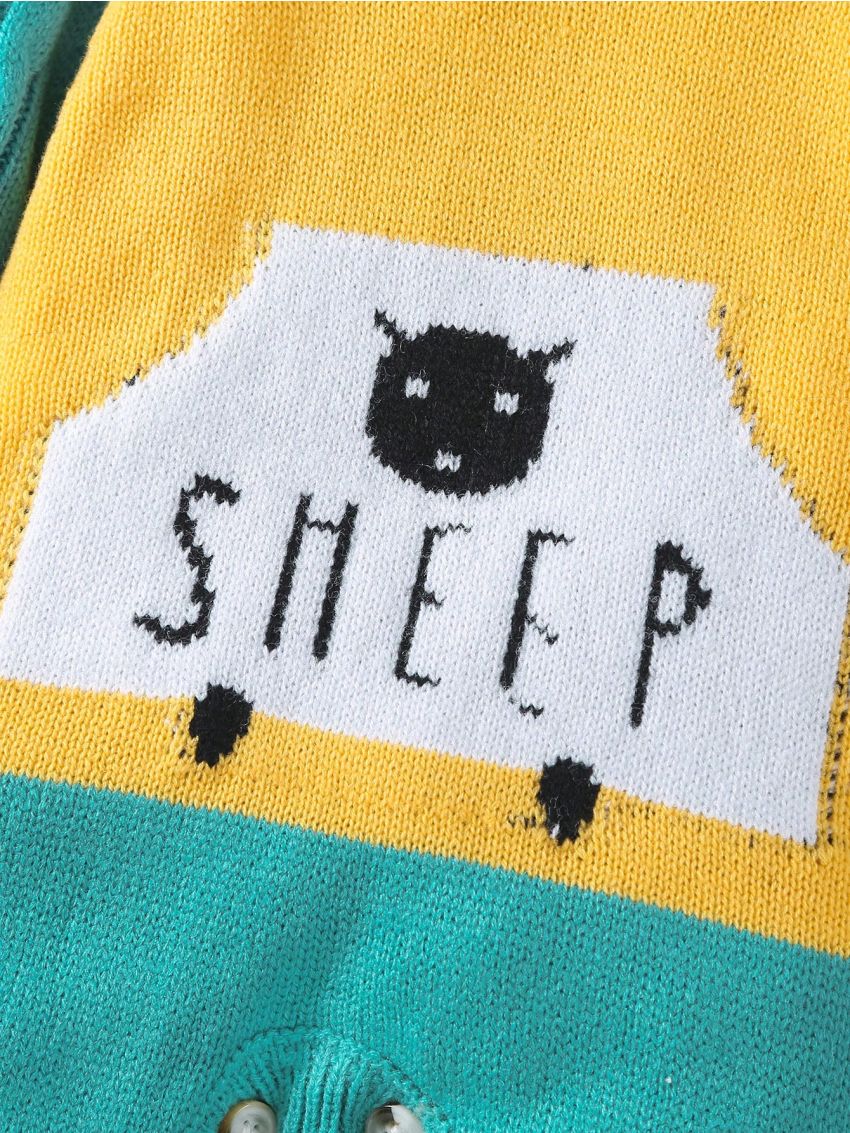 Baby Girls' Color Block Letter Patchwork Sweater Jumpsuit With Raglan Sleeve