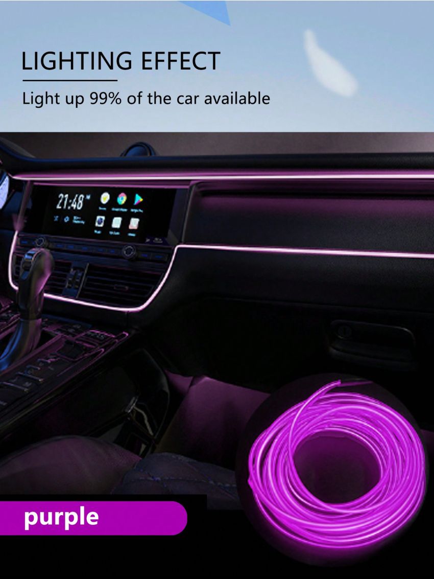 1pc New Car Atmosphere Light, 3m Led Decoration Light With Usb Connector, High Brightness, El Cold Light Source For 12v Car