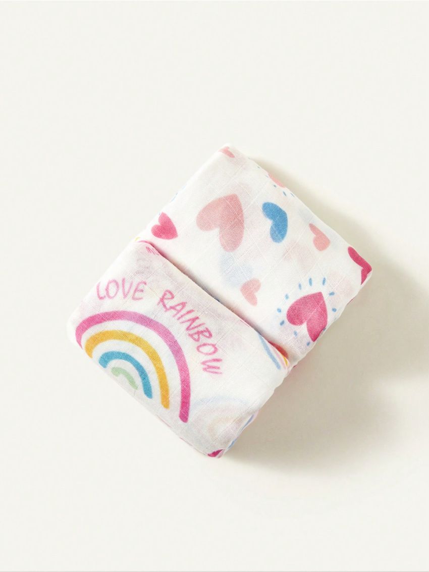 Cozy Cub 2pcs Printed Swaddling Blankets (Rainbow Love+Pink/Blue Heart)