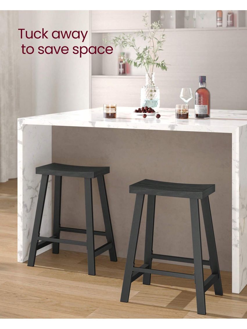 VASAGLE Bar Stools, Set of 2 Bar Chairs, Kitchen Breakfast Bar Stools with Footrest, 23.6 Inches High, Industrial in Living Room, Party Room, Black