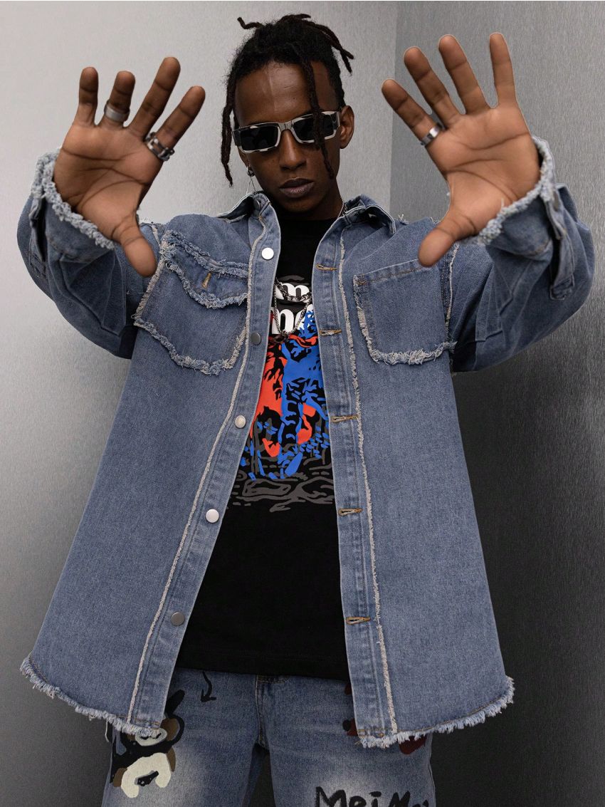 Men's Frayed Edged Water Washed Denim Shirt
