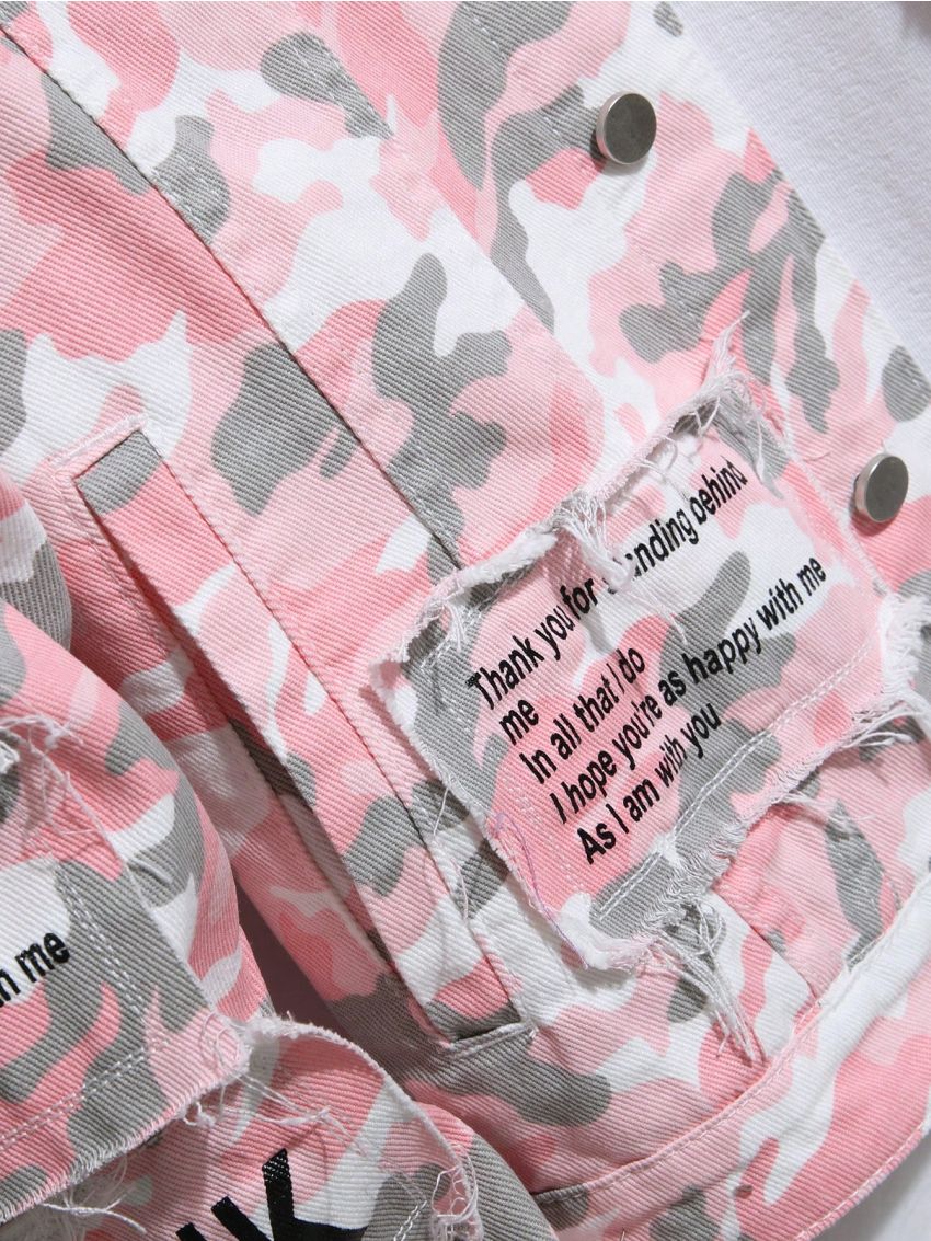 Manfinity EMRG Men's Camouflage Printed Frayed Denim Jacket