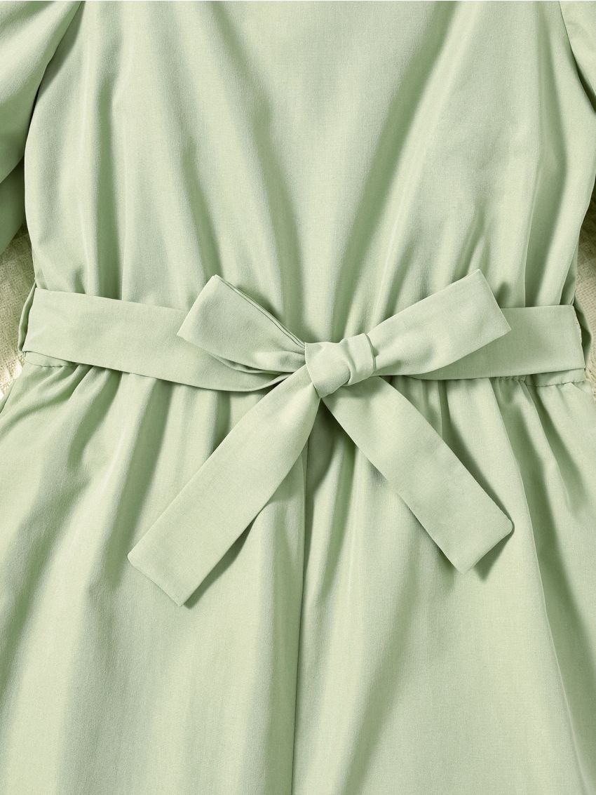 SHEIN Kids EVRYDAY Girls Flounce Sleeve Belted Wide Leg Jumpsuit