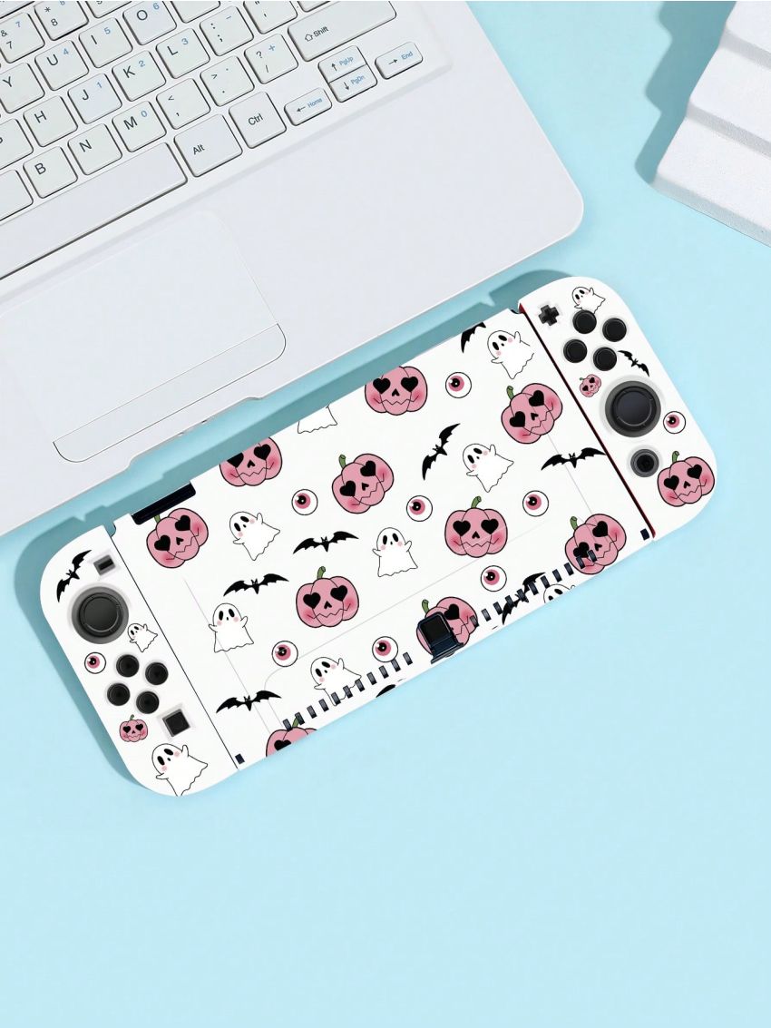 1pc Cute Pumpkin Ghost Design Full-cover Painting Silicone Shockproof Protective Case For Switch
