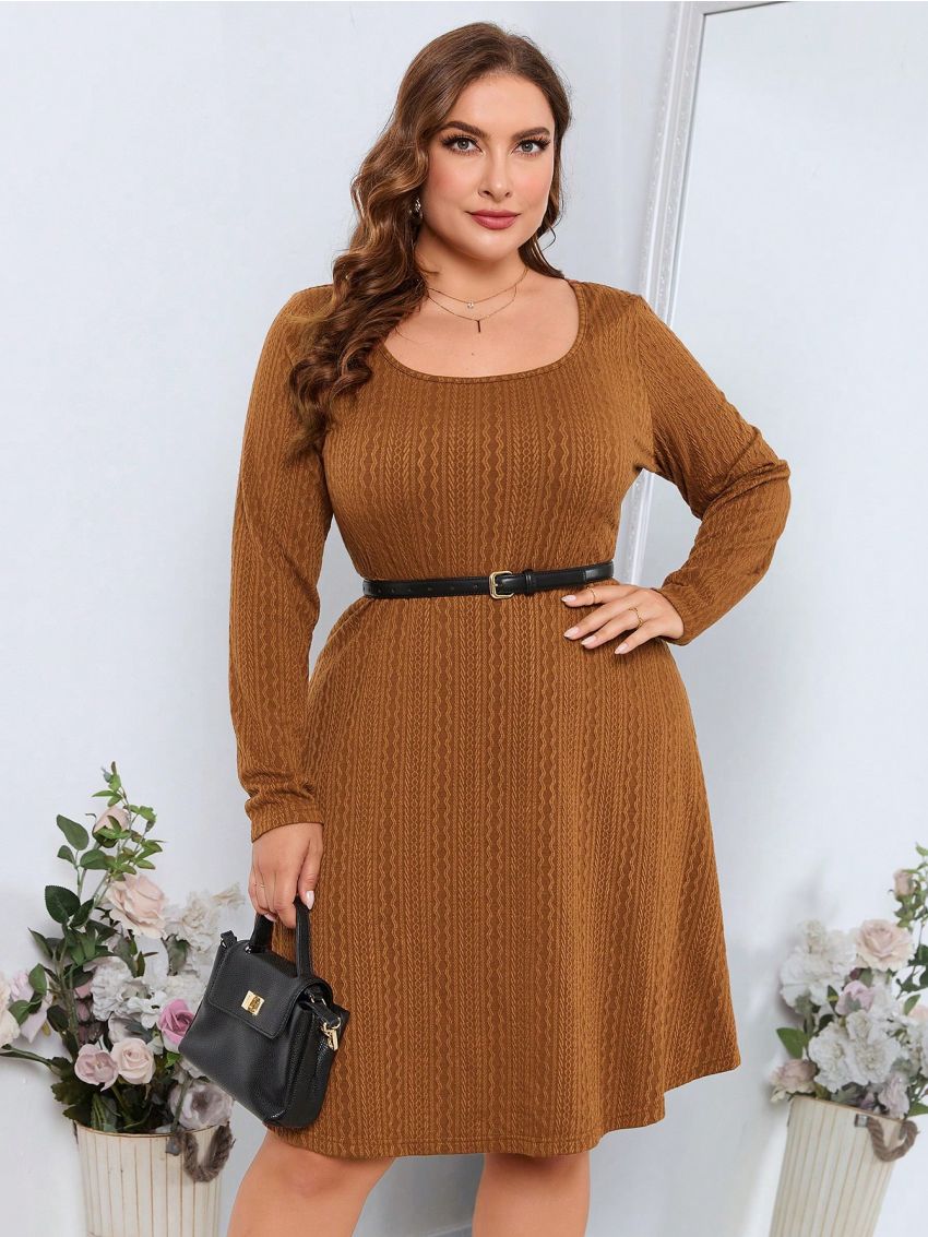 SHEIN Clasi Plus Solid Scoop Neck Dress Without Belt