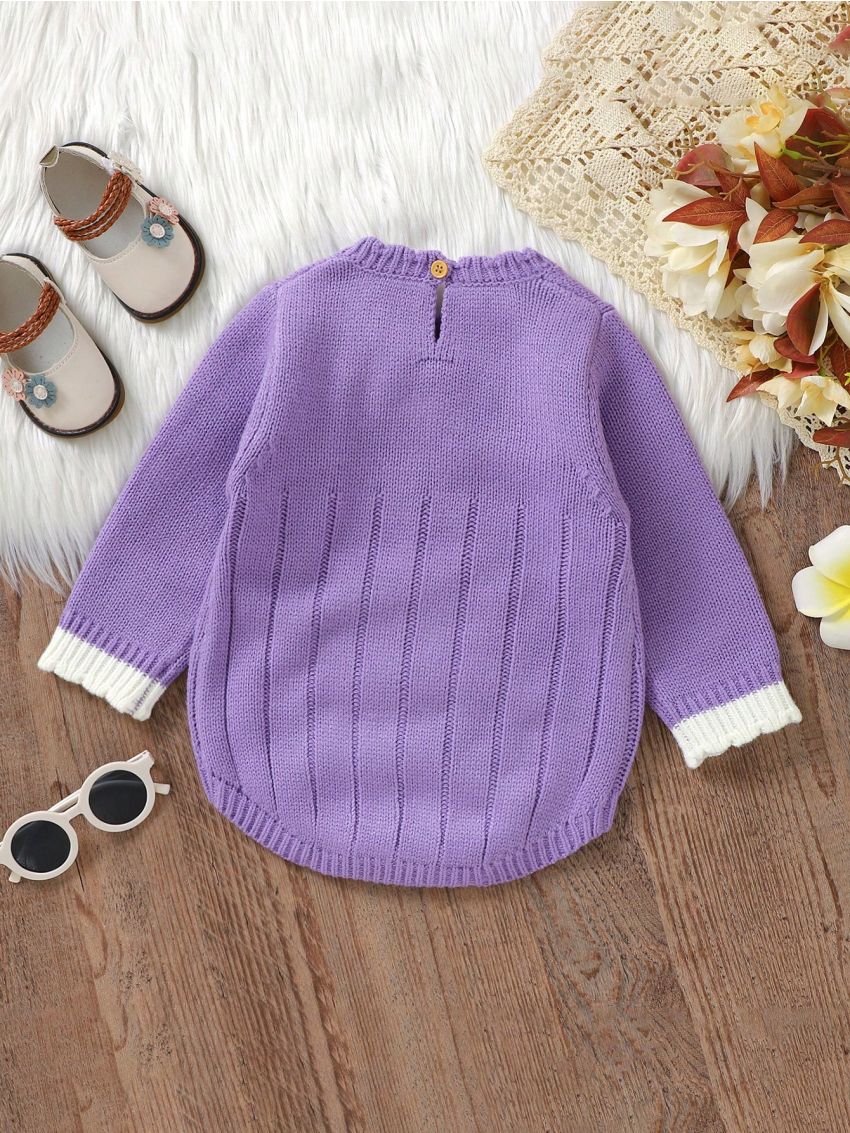Baby Contrasting Edge Sweater Crawler Suit
