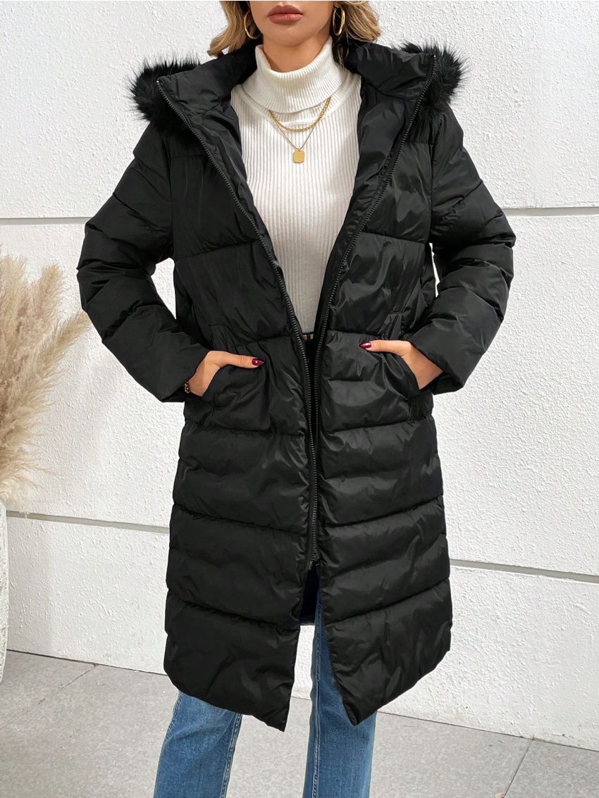 SHEIN Frenchy Ladies' Hooded Padded Jacket With Collar