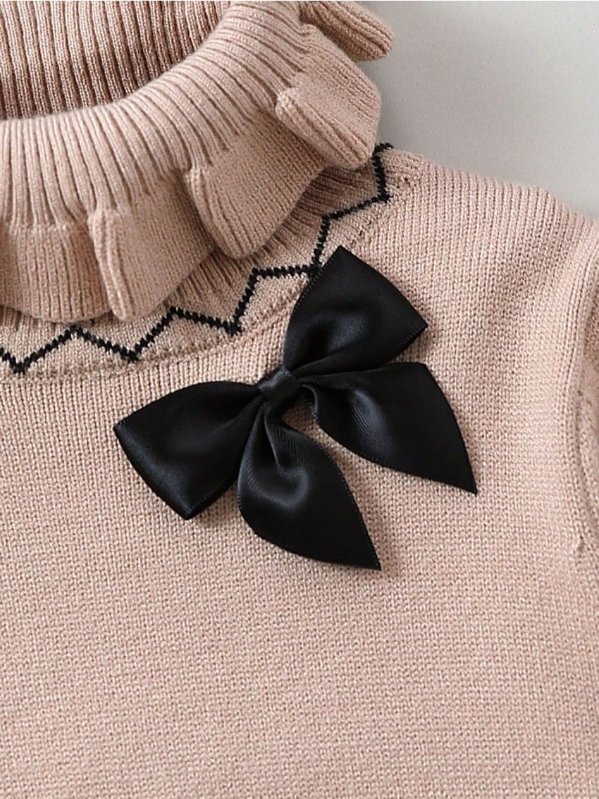 Baby Girls' Collar With Bow Decorated Sweater